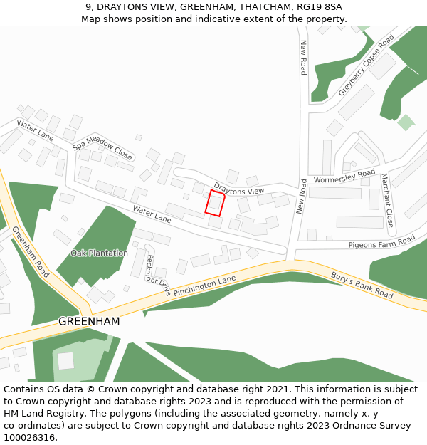 9, DRAYTONS VIEW, GREENHAM, THATCHAM, RG19 8SA: Location map and indicative extent of plot