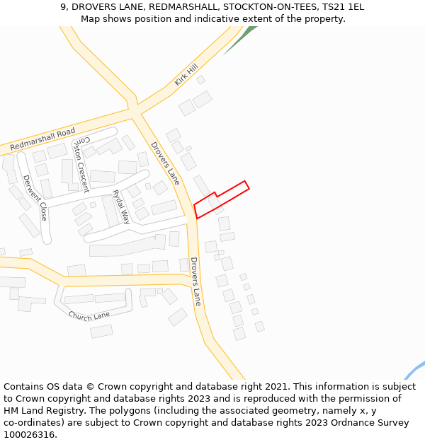 9, DROVERS LANE, REDMARSHALL, STOCKTON-ON-TEES, TS21 1EL: Location map and indicative extent of plot