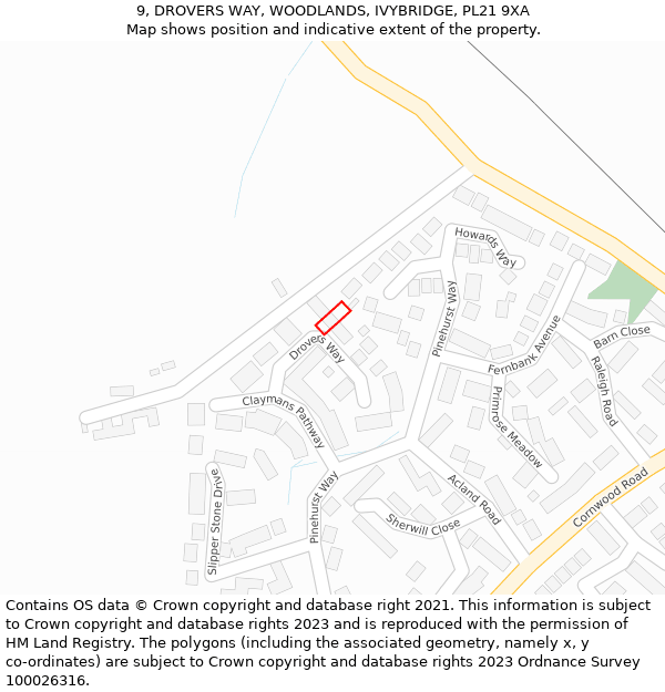 9, DROVERS WAY, WOODLANDS, IVYBRIDGE, PL21 9XA: Location map and indicative extent of plot