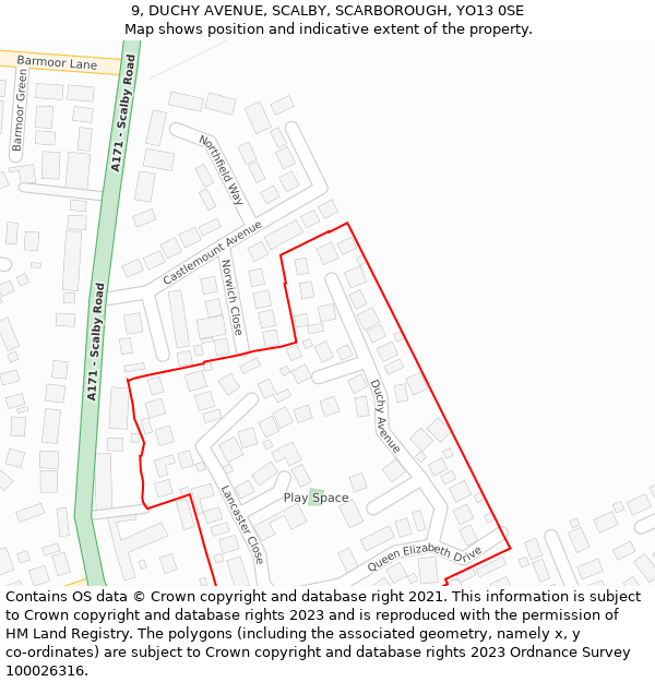 9, DUCHY AVENUE, SCALBY, SCARBOROUGH, YO13 0SE: Location map and indicative extent of plot