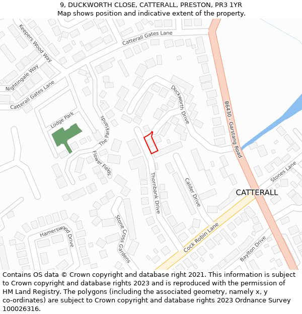 9, DUCKWORTH CLOSE, CATTERALL, PRESTON, PR3 1YR: Location map and indicative extent of plot