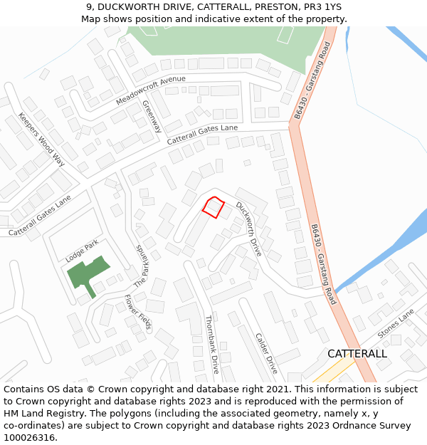 9, DUCKWORTH DRIVE, CATTERALL, PRESTON, PR3 1YS: Location map and indicative extent of plot