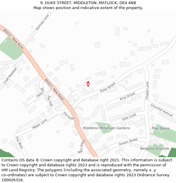 9, DUKE STREET, MIDDLETON, MATLOCK, DE4 4NB: Location map and indicative extent of plot