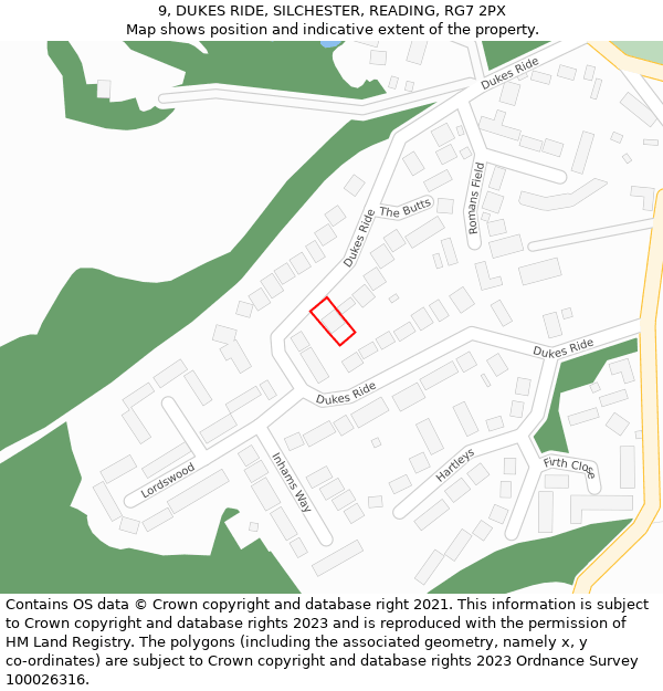 9, DUKES RIDE, SILCHESTER, READING, RG7 2PX: Location map and indicative extent of plot