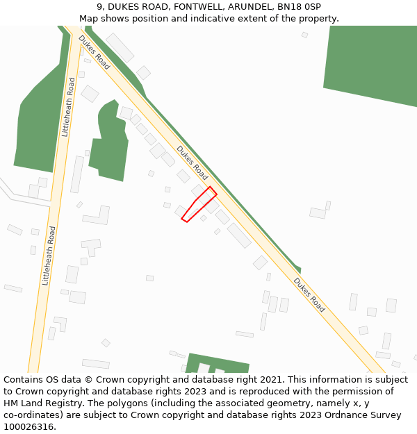 9, DUKES ROAD, FONTWELL, ARUNDEL, BN18 0SP: Location map and indicative extent of plot