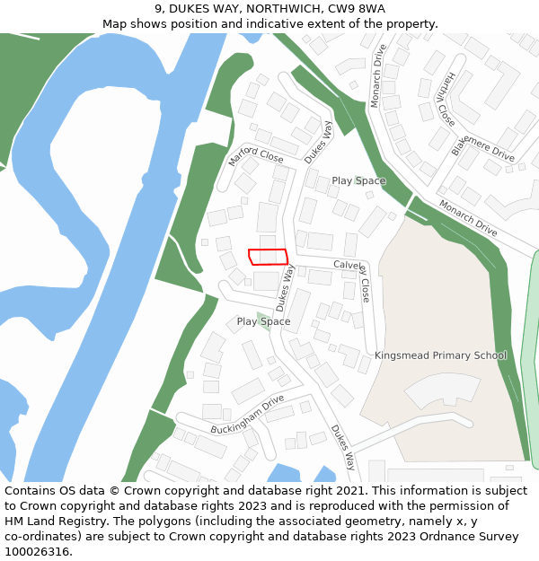 9, DUKES WAY, NORTHWICH, CW9 8WA: Location map and indicative extent of plot