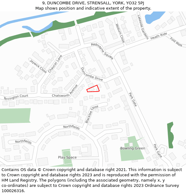 9, DUNCOMBE DRIVE, STRENSALL, YORK, YO32 5PJ: Location map and indicative extent of plot