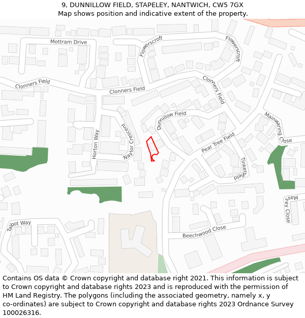 9, DUNNILLOW FIELD, STAPELEY, NANTWICH, CW5 7GX: Location map and indicative extent of plot