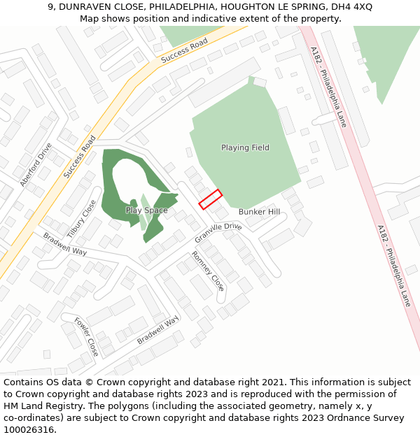 9, DUNRAVEN CLOSE, PHILADELPHIA, HOUGHTON LE SPRING, DH4 4XQ: Location map and indicative extent of plot