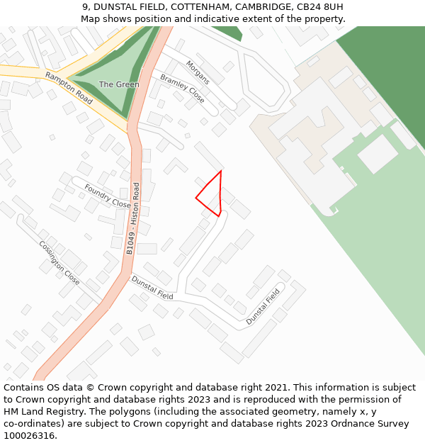 9, DUNSTAL FIELD, COTTENHAM, CAMBRIDGE, CB24 8UH: Location map and indicative extent of plot