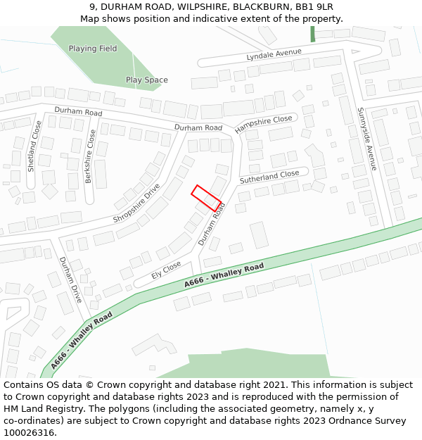 9, DURHAM ROAD, WILPSHIRE, BLACKBURN, BB1 9LR: Location map and indicative extent of plot