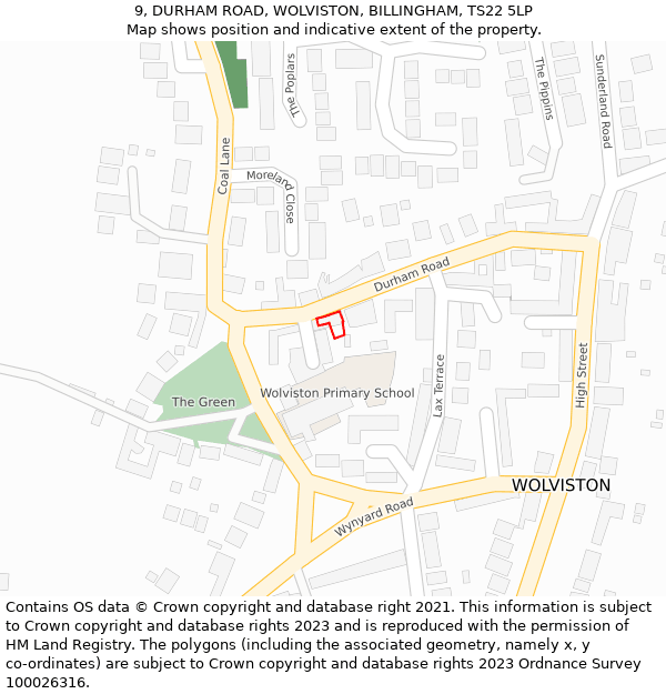 9, DURHAM ROAD, WOLVISTON, BILLINGHAM, TS22 5LP: Location map and indicative extent of plot