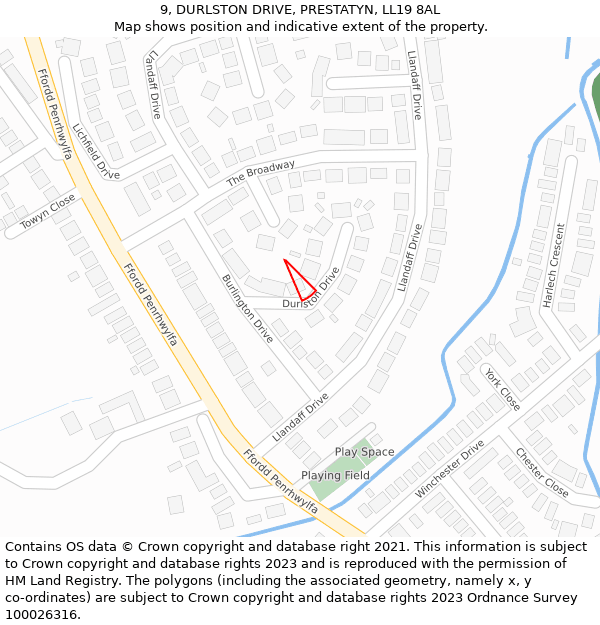 9, DURLSTON DRIVE, PRESTATYN, LL19 8AL: Location map and indicative extent of plot