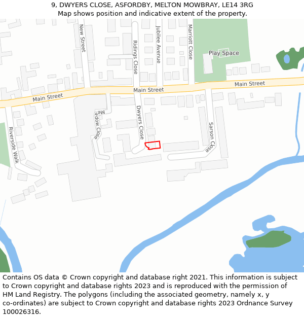 9, DWYERS CLOSE, ASFORDBY, MELTON MOWBRAY, LE14 3RG: Location map and indicative extent of plot