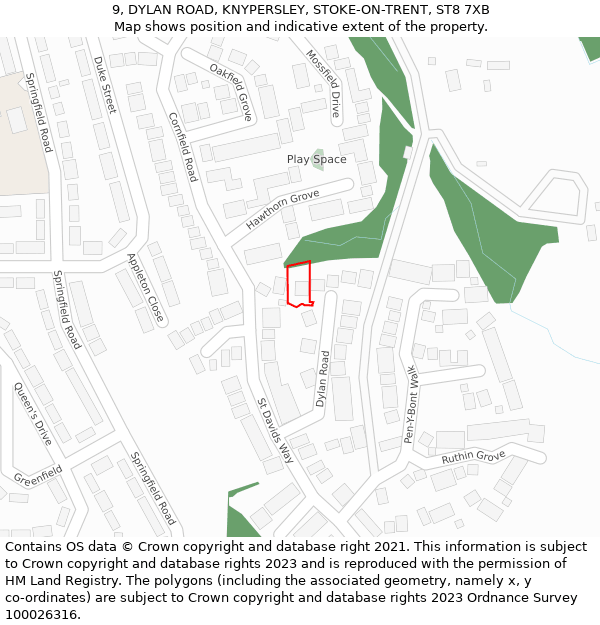 9, DYLAN ROAD, KNYPERSLEY, STOKE-ON-TRENT, ST8 7XB: Location map and indicative extent of plot