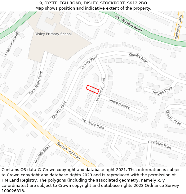 9, DYSTELEGH ROAD, DISLEY, STOCKPORT, SK12 2BQ: Location map and indicative extent of plot
