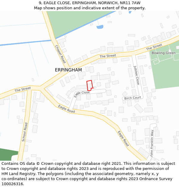9, EAGLE CLOSE, ERPINGHAM, NORWICH, NR11 7AW: Location map and indicative extent of plot