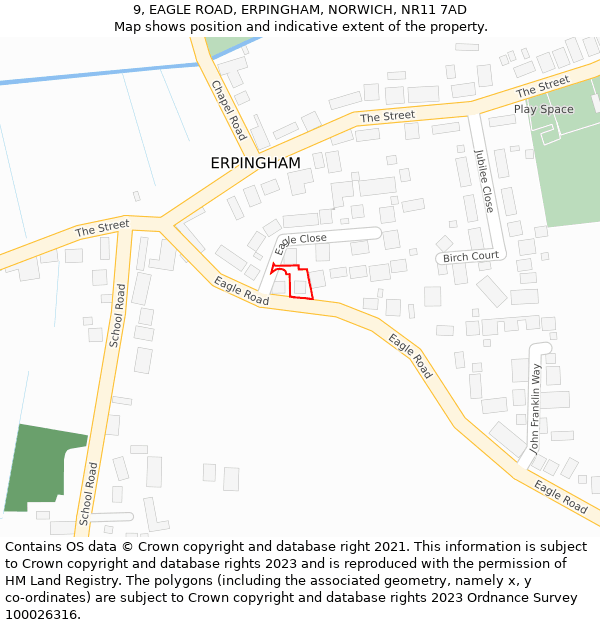9, EAGLE ROAD, ERPINGHAM, NORWICH, NR11 7AD: Location map and indicative extent of plot