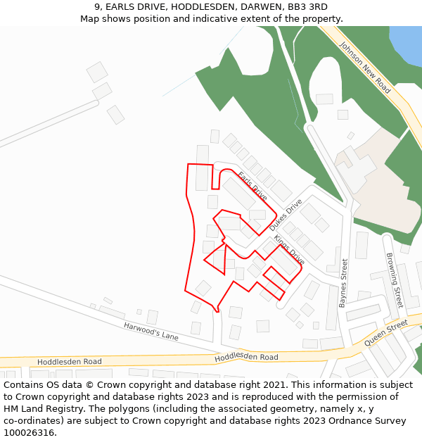 9, EARLS DRIVE, HODDLESDEN, DARWEN, BB3 3RD: Location map and indicative extent of plot