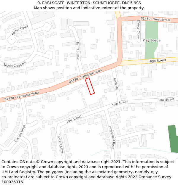 9, EARLSGATE, WINTERTON, SCUNTHORPE, DN15 9SS: Location map and indicative extent of plot