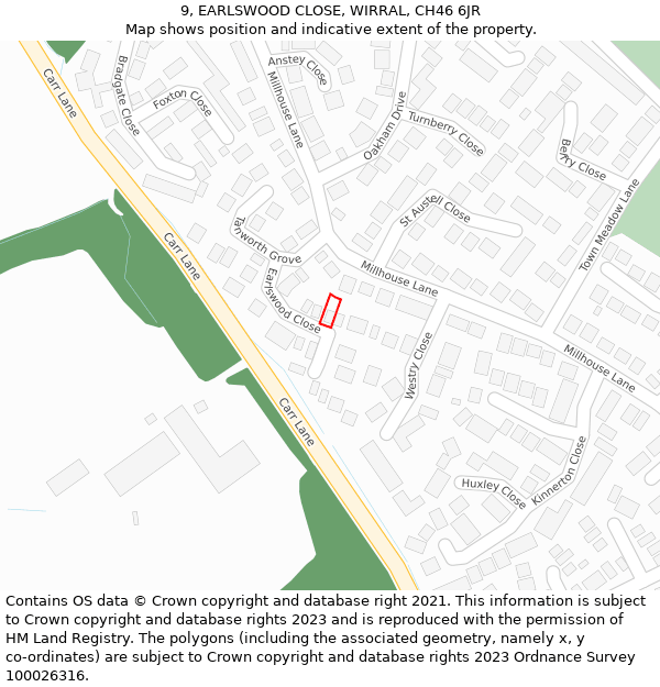 9, EARLSWOOD CLOSE, WIRRAL, CH46 6JR: Location map and indicative extent of plot