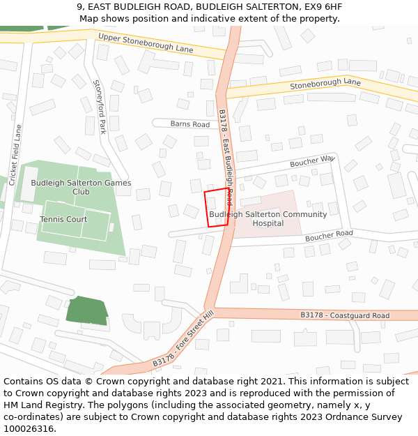 9, EAST BUDLEIGH ROAD, BUDLEIGH SALTERTON, EX9 6HF: Location map and indicative extent of plot