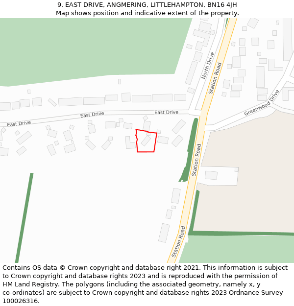 9, EAST DRIVE, ANGMERING, LITTLEHAMPTON, BN16 4JH: Location map and indicative extent of plot