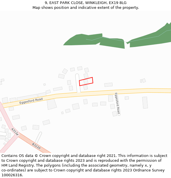 9, EAST PARK CLOSE, WINKLEIGH, EX19 8LG: Location map and indicative extent of plot