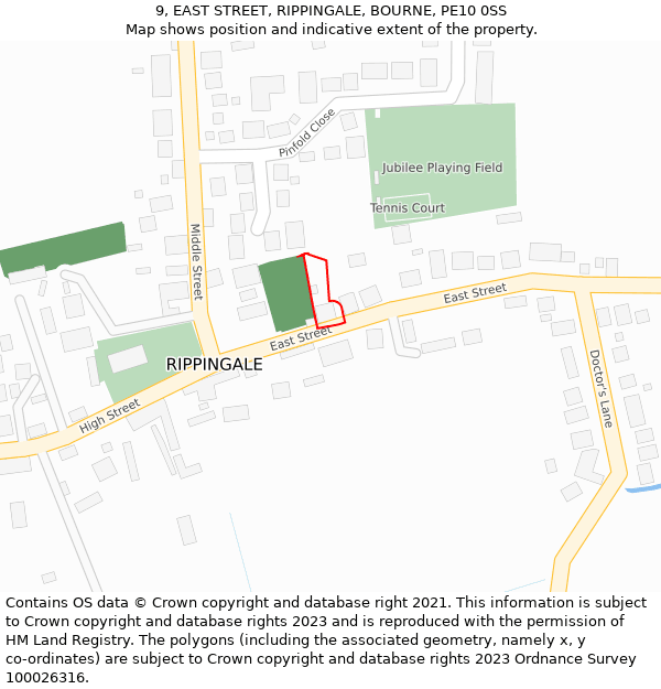 9, EAST STREET, RIPPINGALE, BOURNE, PE10 0SS: Location map and indicative extent of plot