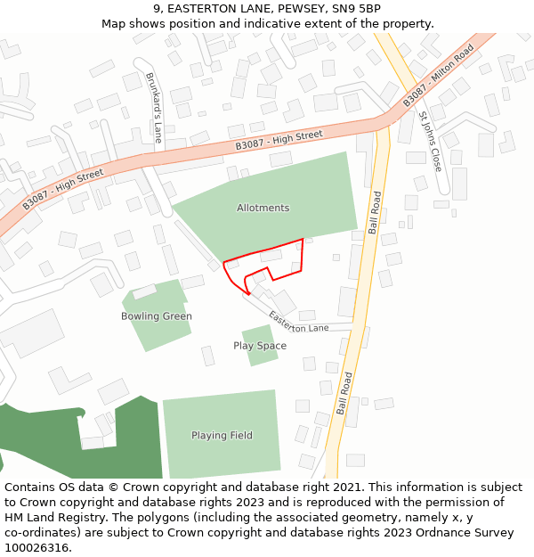 9, EASTERTON LANE, PEWSEY, SN9 5BP: Location map and indicative extent of plot
