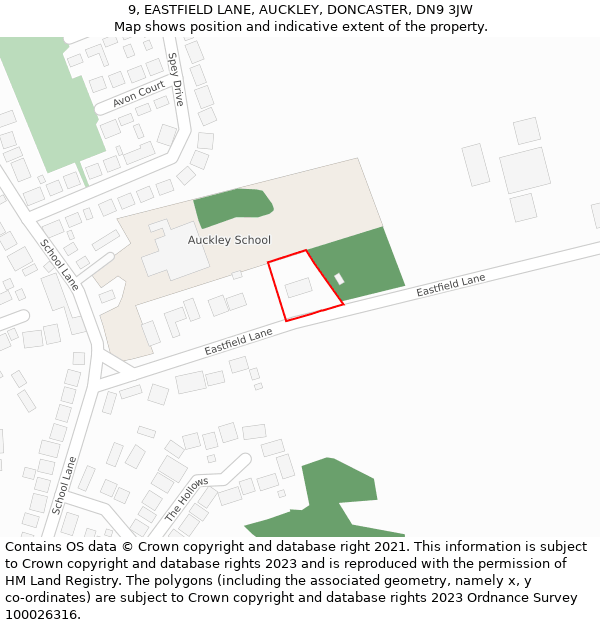 9, EASTFIELD LANE, AUCKLEY, DONCASTER, DN9 3JW: Location map and indicative extent of plot
