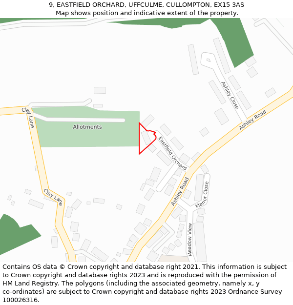 9, EASTFIELD ORCHARD, UFFCULME, CULLOMPTON, EX15 3AS: Location map and indicative extent of plot