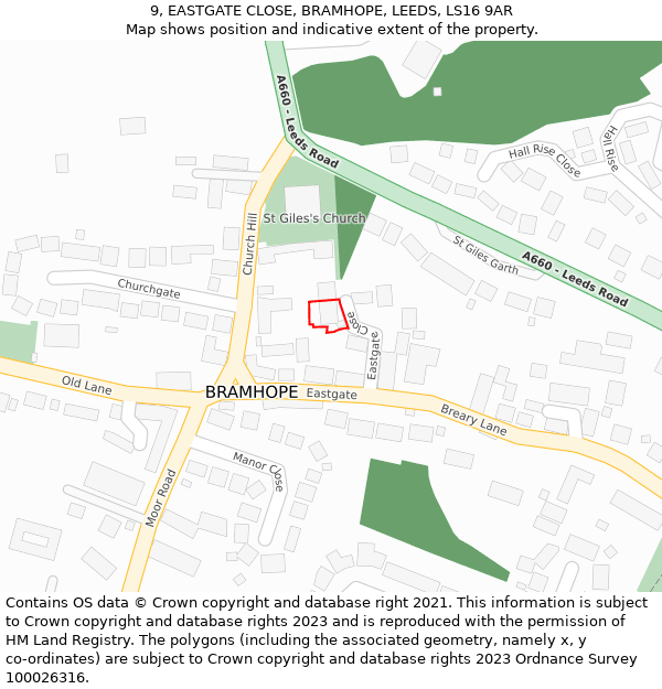 9, EASTGATE CLOSE, BRAMHOPE, LEEDS, LS16 9AR: Location map and indicative extent of plot