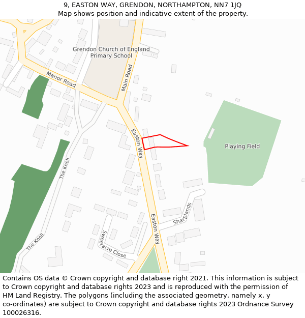 9, EASTON WAY, GRENDON, NORTHAMPTON, NN7 1JQ: Location map and indicative extent of plot