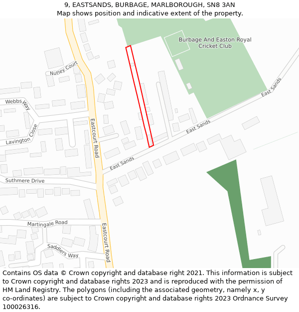 9, EASTSANDS, BURBAGE, MARLBOROUGH, SN8 3AN: Location map and indicative extent of plot