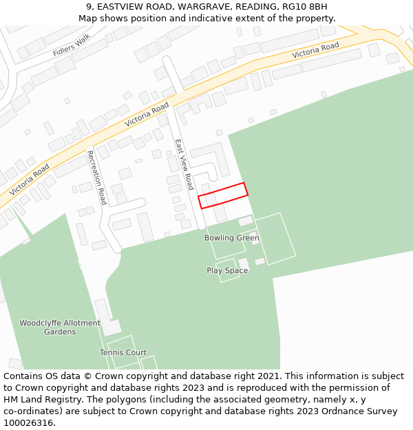 9, EASTVIEW ROAD, WARGRAVE, READING, RG10 8BH: Location map and indicative extent of plot