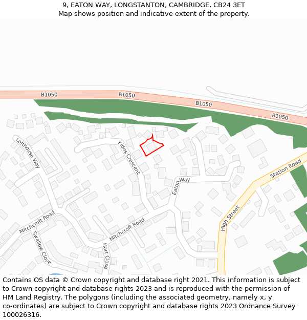 9, EATON WAY, LONGSTANTON, CAMBRIDGE, CB24 3ET: Location map and indicative extent of plot