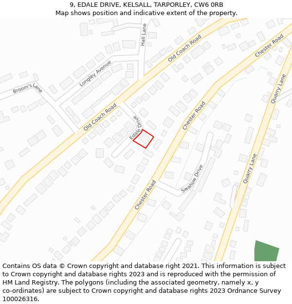 9, EDALE DRIVE, KELSALL, TARPORLEY, CW6 0RB: Location map and indicative extent of plot