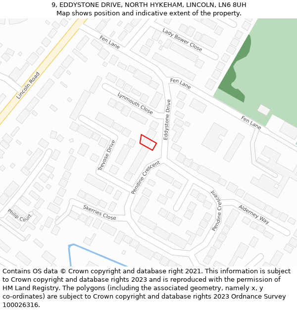 9, EDDYSTONE DRIVE, NORTH HYKEHAM, LINCOLN, LN6 8UH: Location map and indicative extent of plot