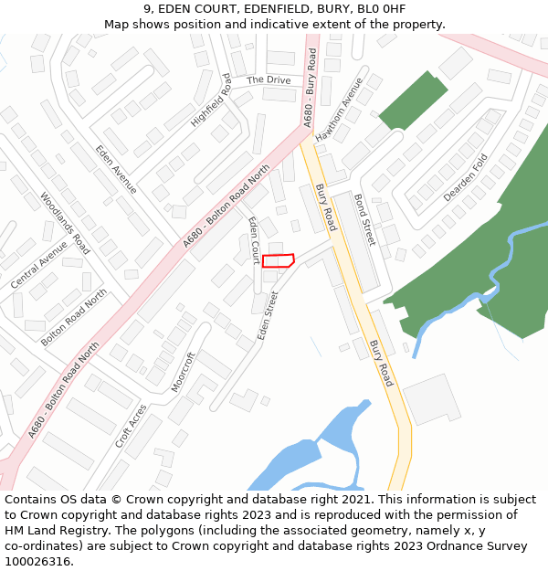 9, EDEN COURT, EDENFIELD, BURY, BL0 0HF: Location map and indicative extent of plot