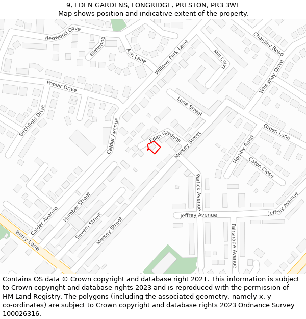 9, EDEN GARDENS, LONGRIDGE, PRESTON, PR3 3WF: Location map and indicative extent of plot
