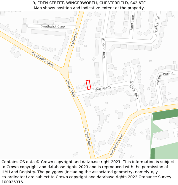 9, EDEN STREET, WINGERWORTH, CHESTERFIELD, S42 6TE: Location map and indicative extent of plot