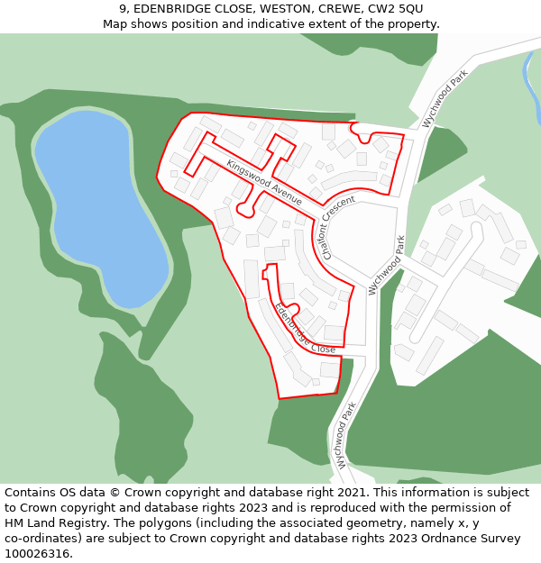 9, EDENBRIDGE CLOSE, WESTON, CREWE, CW2 5QU: Location map and indicative extent of plot