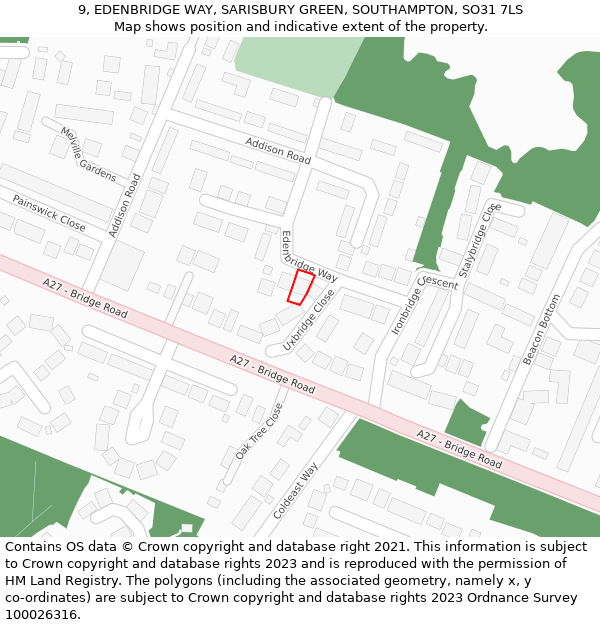 9, EDENBRIDGE WAY, SARISBURY GREEN, SOUTHAMPTON, SO31 7LS: Location map and indicative extent of plot