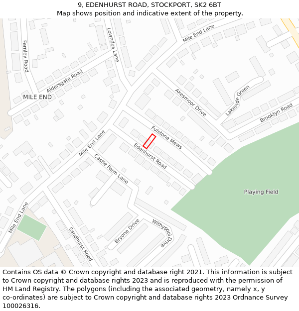 9, EDENHURST ROAD, STOCKPORT, SK2 6BT: Location map and indicative extent of plot