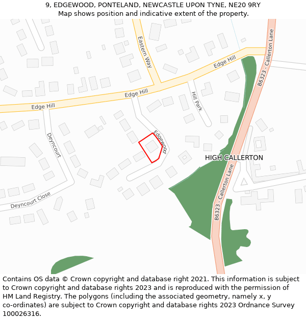 9, EDGEWOOD, PONTELAND, NEWCASTLE UPON TYNE, NE20 9RY: Location map and indicative extent of plot