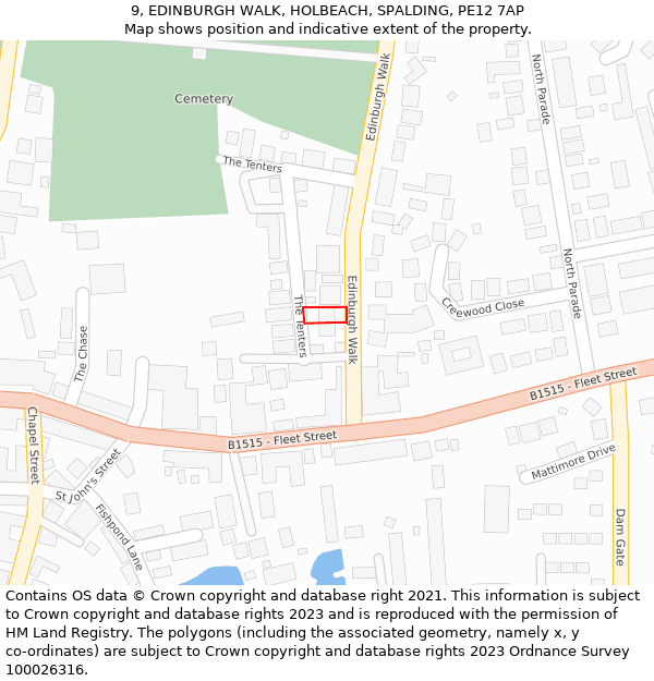 9, EDINBURGH WALK, HOLBEACH, SPALDING, PE12 7AP: Location map and indicative extent of plot