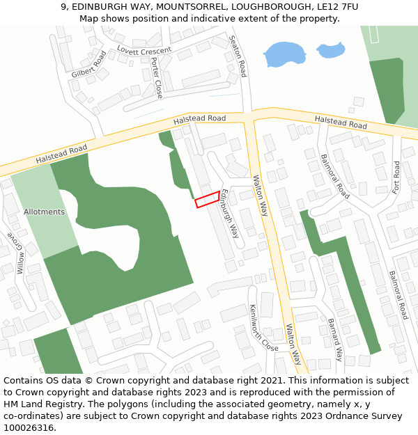 9, EDINBURGH WAY, MOUNTSORREL, LOUGHBOROUGH, LE12 7FU: Location map and indicative extent of plot