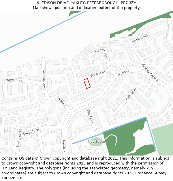 9, EDISON DRIVE, YAXLEY, PETERBOROUGH, PE7 3ZA: Location map and indicative extent of plot