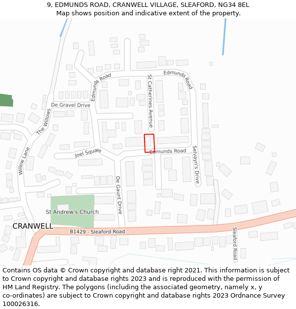 9, EDMUNDS ROAD, CRANWELL VILLAGE, SLEAFORD, NG34 8EL: Location map and indicative extent of plot